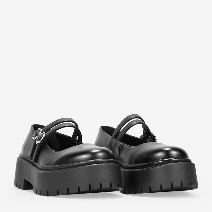 Bailarinas negras con doble tira y plataforma