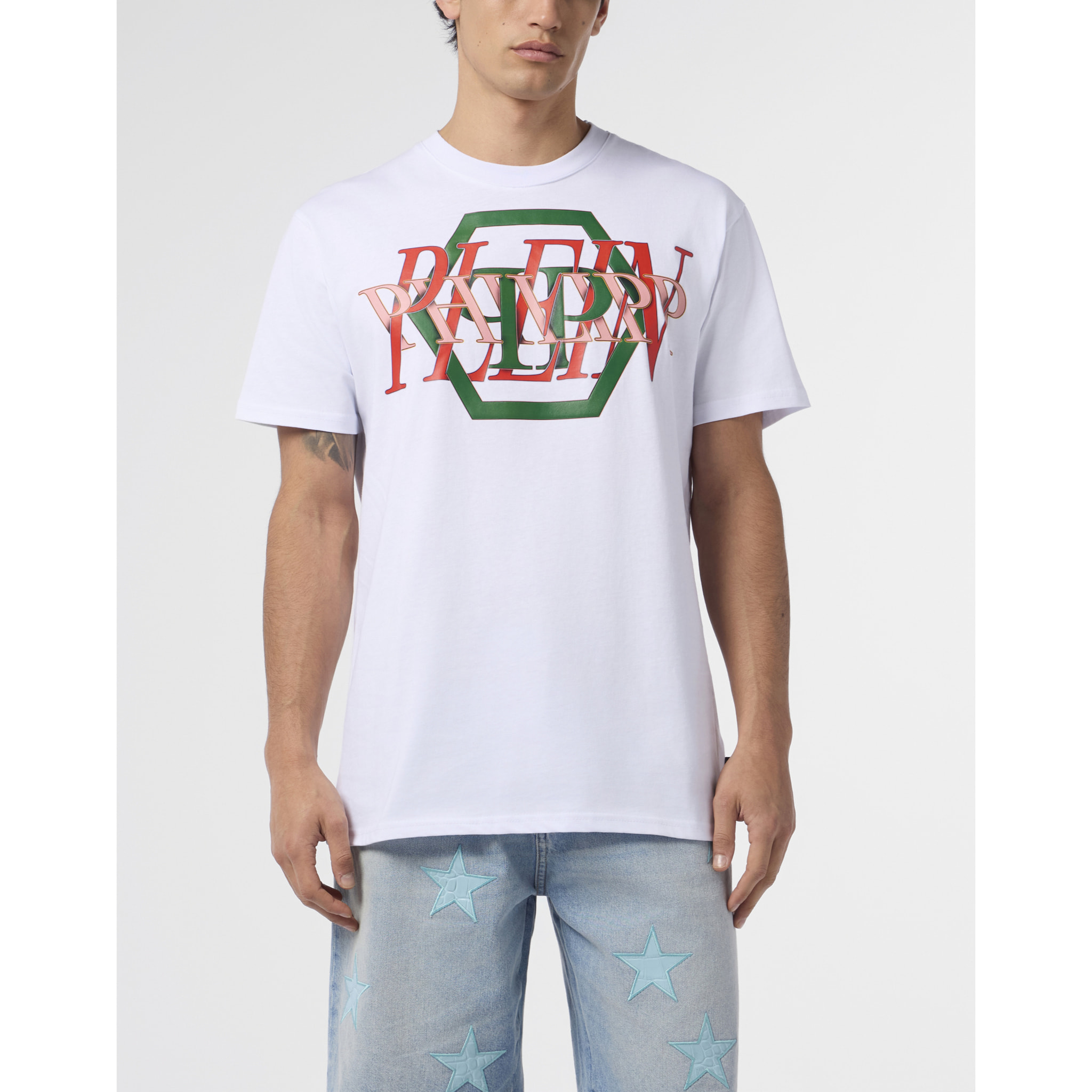 PHILIPP PLEIN Round Neck T-Shirt Logo Hexagon