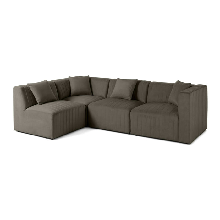 Nova - canapé modulable d'angle gauche - 5 places - en velours - Gris