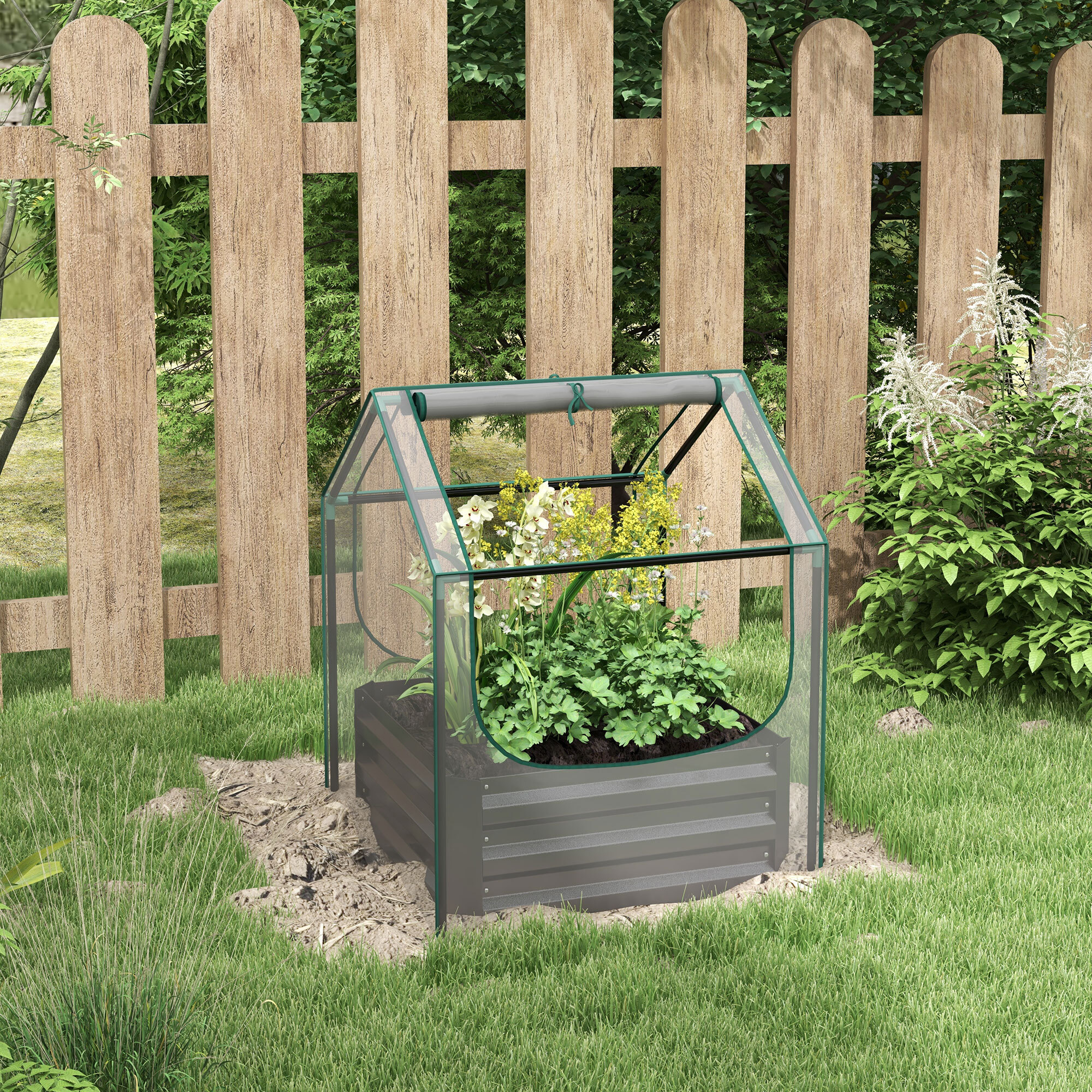 Mini carré potager serre 2 en 1 - 70 x 70 x 90 cm - anthracite transparent