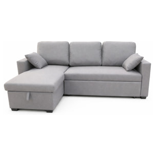 LARNACA Canapé d'angle convertible 3 places avec coffre en tissu gris
