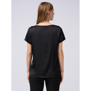 Oltre - Camiseta de raso mezcla de viscosa - Negro