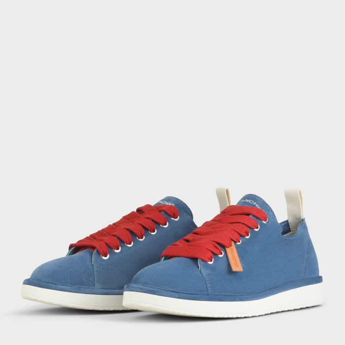 ZAPATO CON CORDONES HOMBRE P01 DE ANTE AZUL BÁSICO ROJO