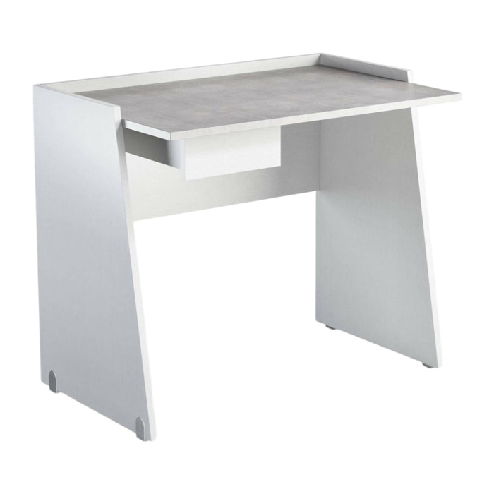 Scrivania Abulele, Scrittoio moderno con cassetto, Tavolo da studio o ufficio porta PC portalibri, 100% Made in Italy, 90x60h80 cm, Bianco e Cemento
