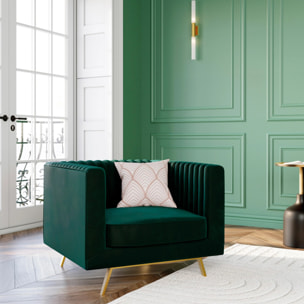 Ensemble canapé et fauteuil en velours vert 3 places - Gatsby