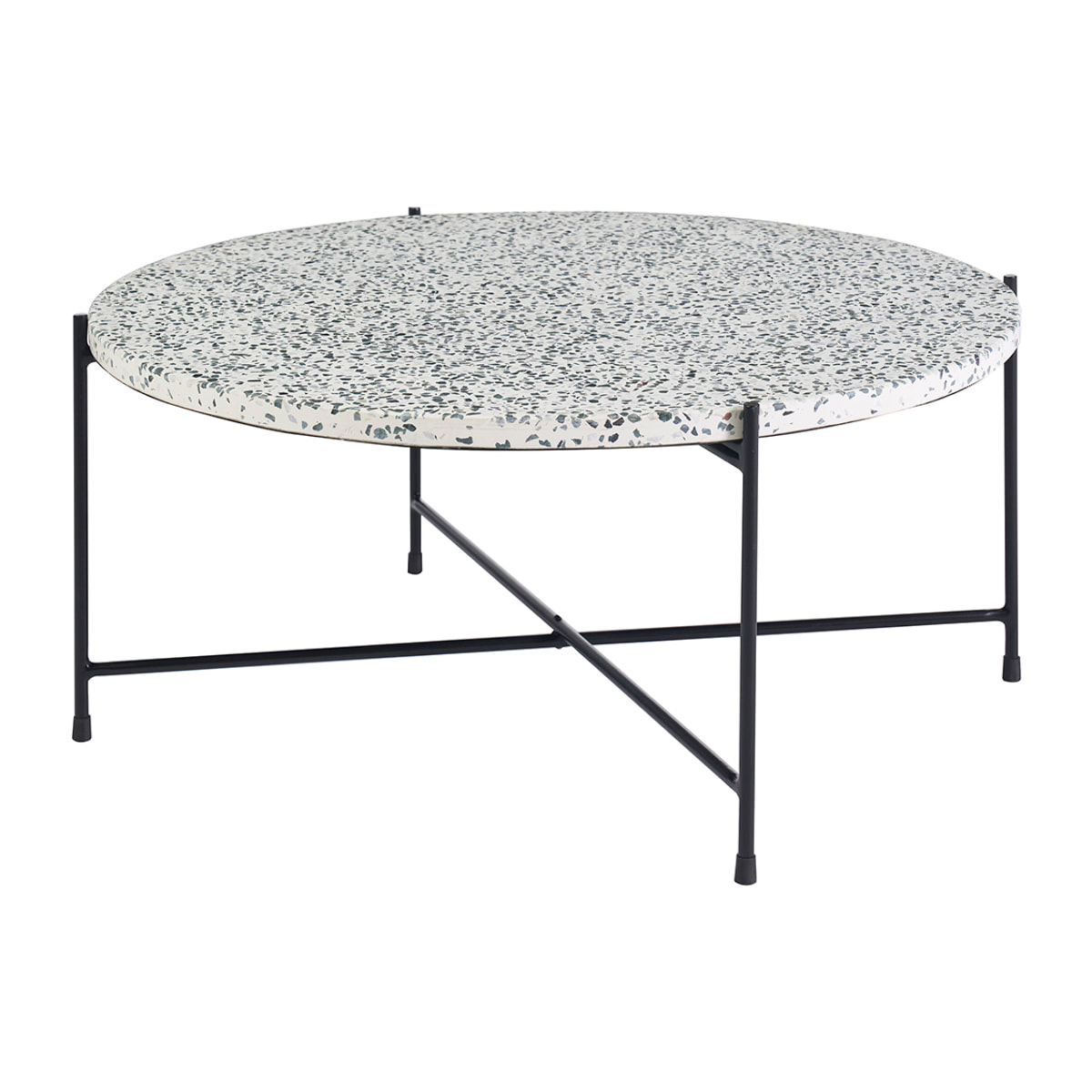 Table basse ronde design en terrazzo et métal noir D81 cm MEZZO