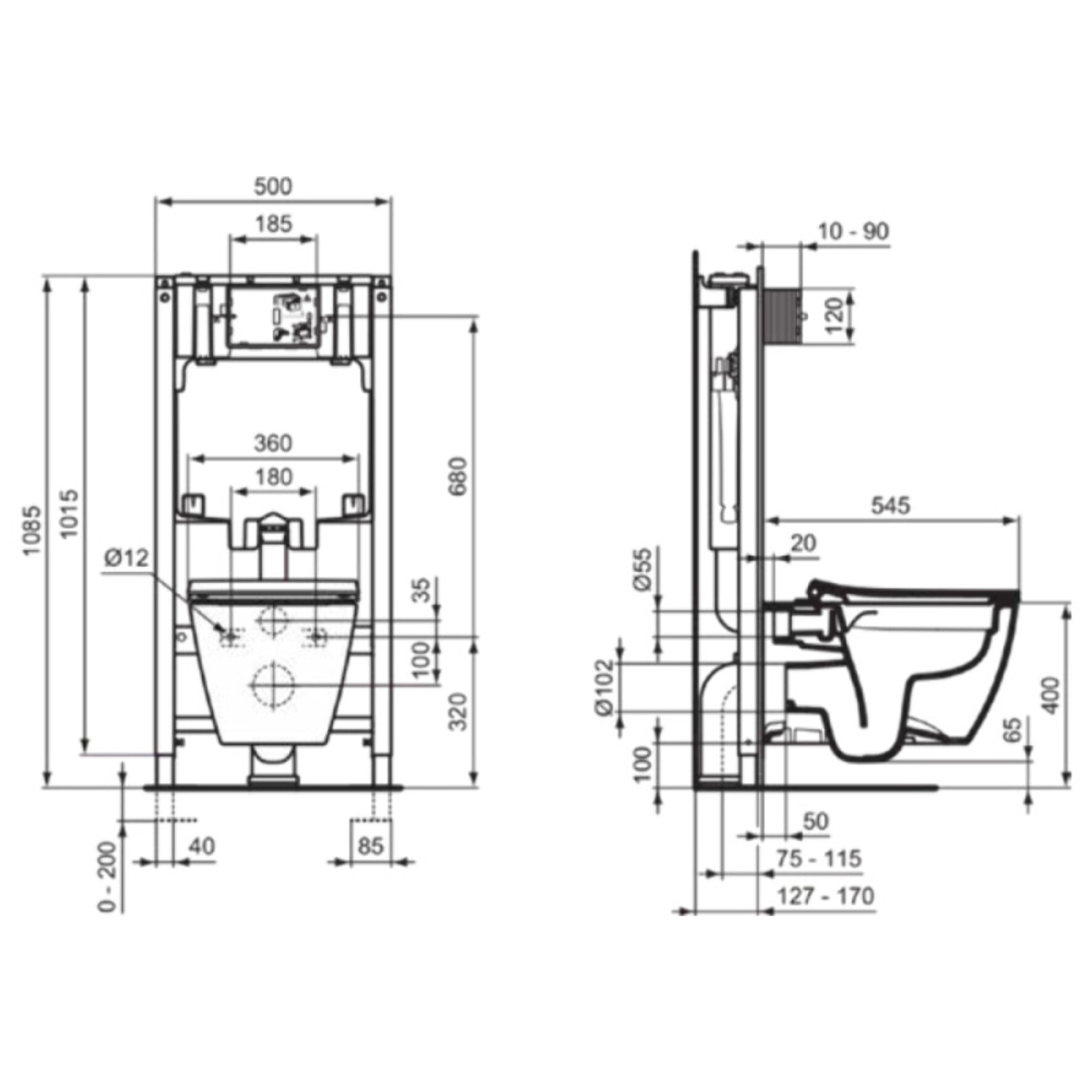 WC suspendu sans bride I.Life B RimLS+ avec abattant frein de chute