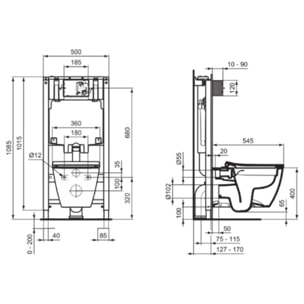 WC suspendu sans bride I.Life B RimLS+ avec abattant frein de chute