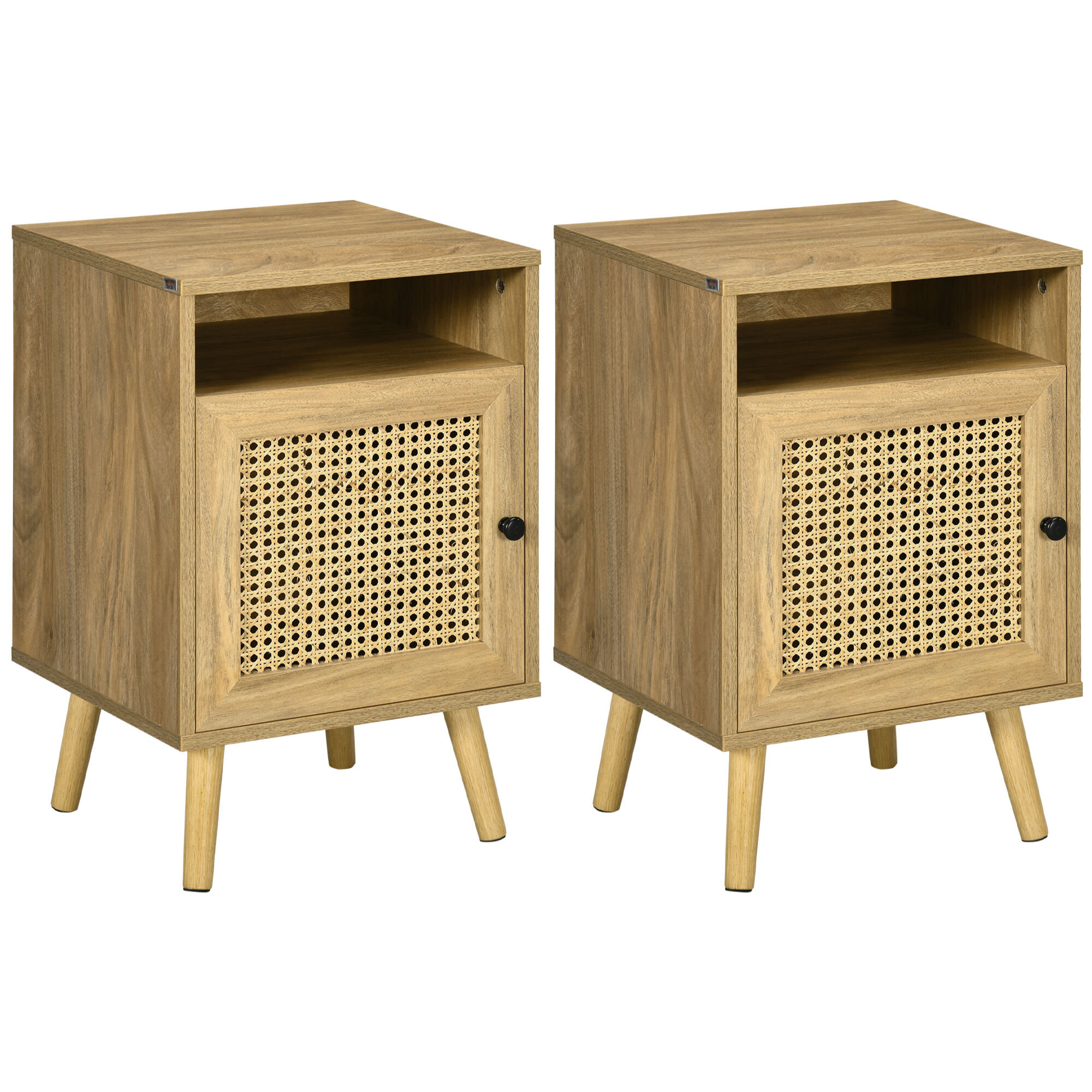 Chevets style bohème - lot de 2 tables de nuit design - placard, niche - aspect bois manguier rotin