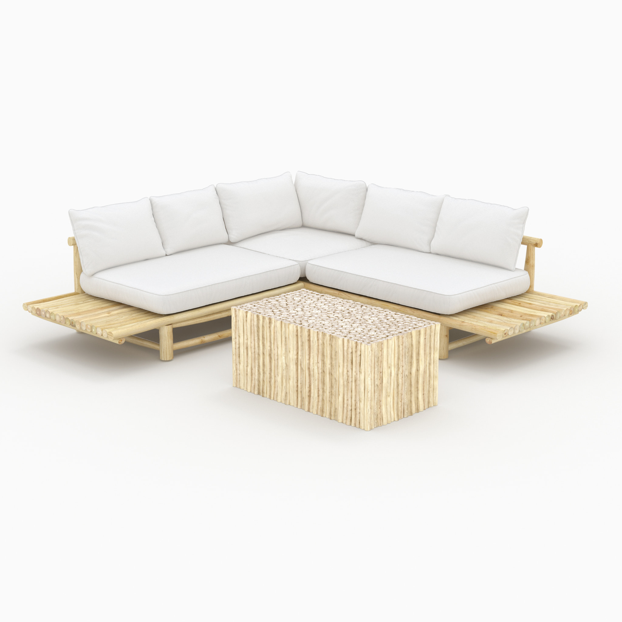 Salon de jardin 4 personnes en bois de teck avec canapé, table basse - Sunny