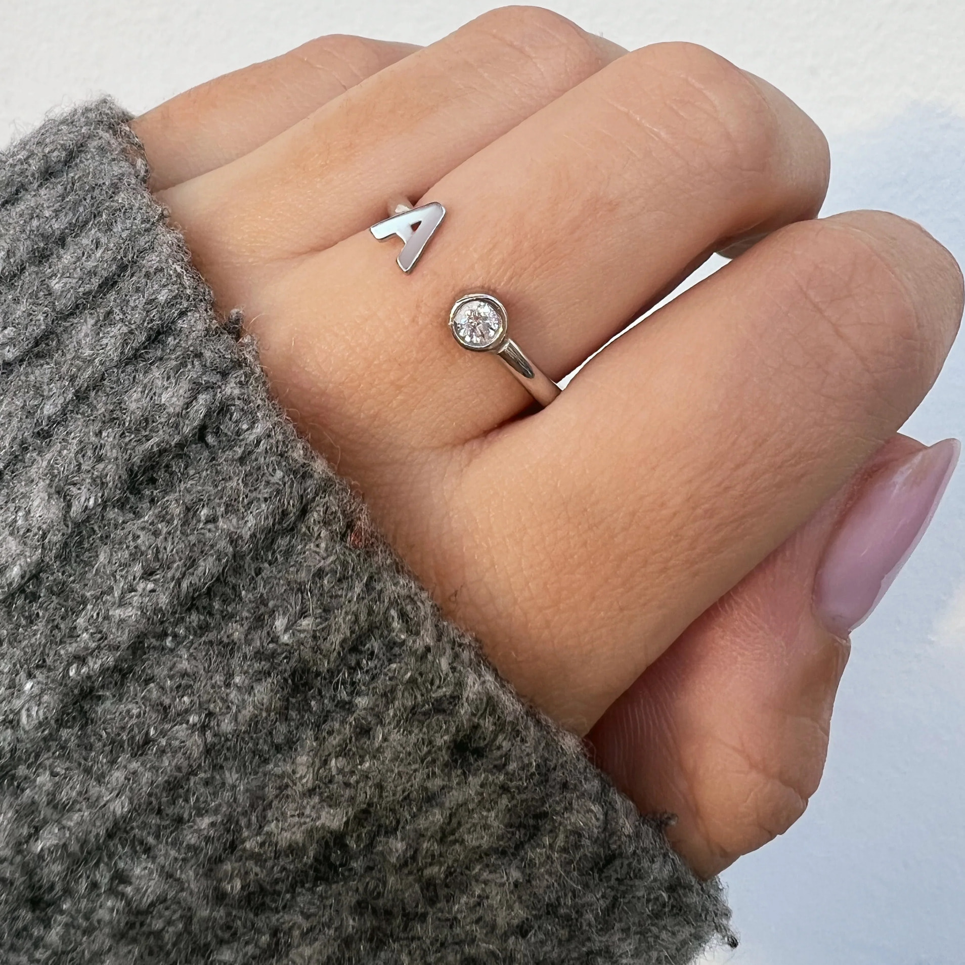 Anelli Personalized Letter Spark in Argento