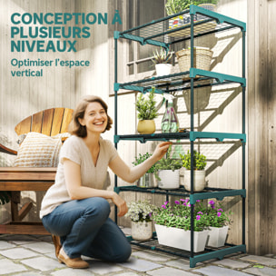 Étagère à fleurs 5 niveaux - 67 x 49 x 138 cm - métal vert