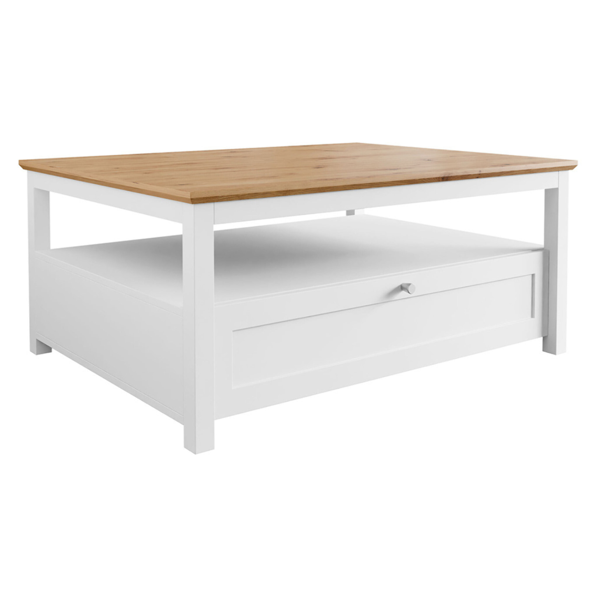 Francesco - table basse - effet bois et blanc - 1 tiroir et 1 niche - 104 cm - Bois / Blanc