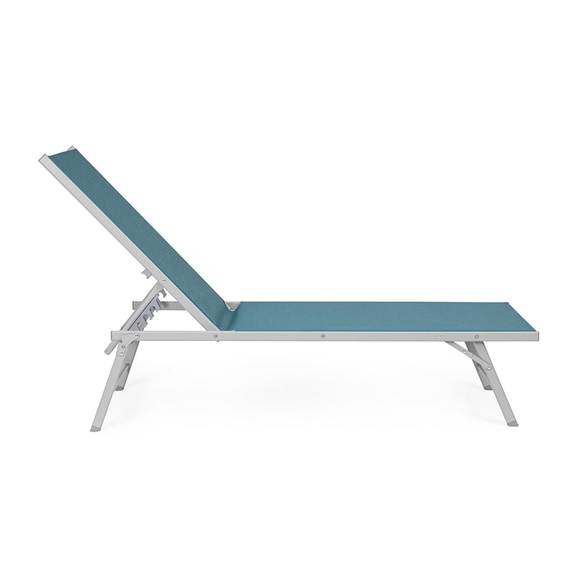 Set di 4 lettini, reclinabili, MACARELLA in alluminio grigio e textilene blu, pieghevoli