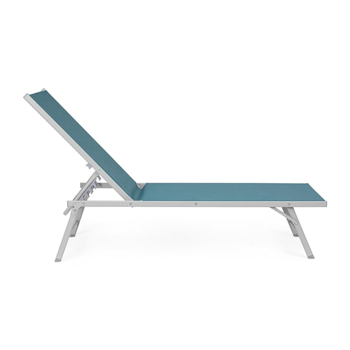 Set di 4 lettini, reclinabili, MACARELLA in alluminio grigio e textilene blu, pieghevoli