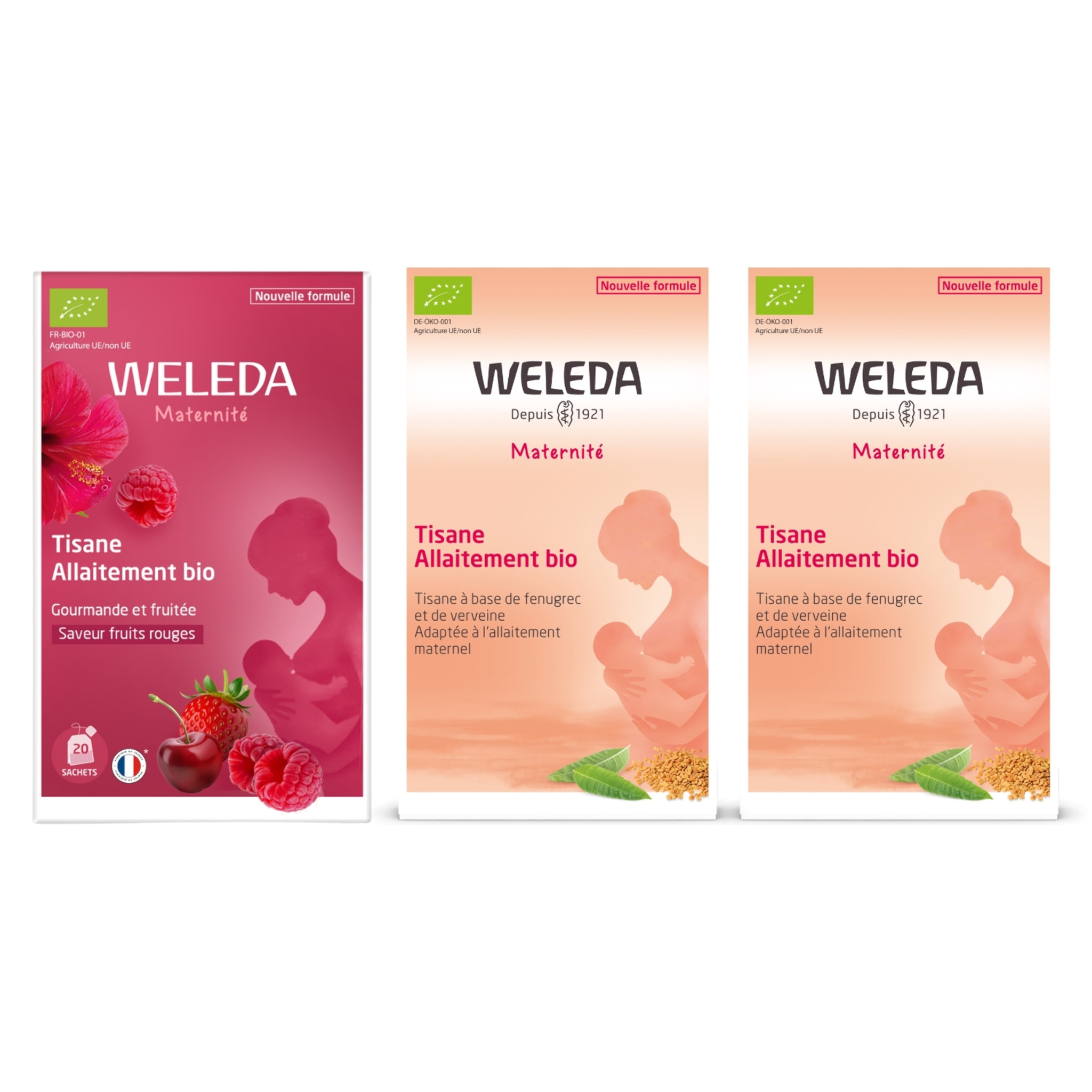 WELEDA - TRIO Tisane Allaitement Verveine X2 + Tisane Allaitement Bio Fruits rouges X1 - Vegan* - Certifié Natrue**  - 3*20 sachets de 2 g