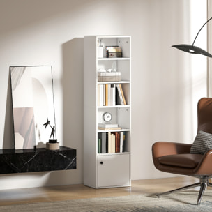 Librería de 6 Niveles, Estantería para Libros con Estantes Ajustables y Puerta, Estantería Moderna, 40x30x156 cm, para Salón, Dormitorio, Estudio, Oficina, Blanco