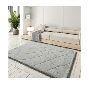 MOLIER Alfombra shaggy con formas abstractas en plata, varias medidas disponibles.