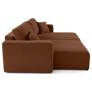 Topaze - Canapé droit 4 places avec double méridienne - assise profonde - en velours côtelé - Terracotta