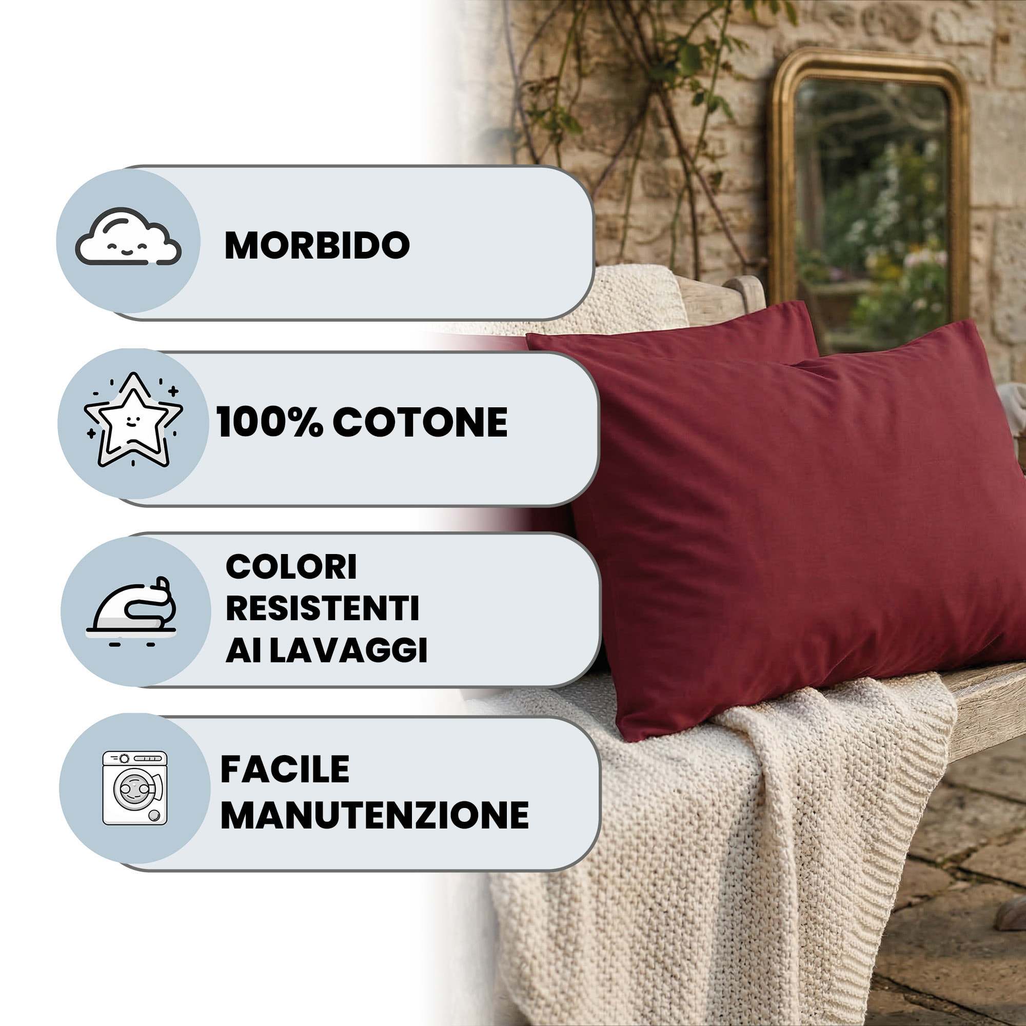 COPPIA FEDERE MAX COLOR, 100% Cotone, Made in Italy - BORDEAUX