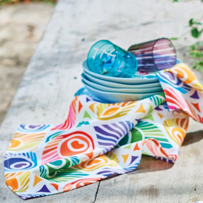 Torchon pur coton imprimé multicolore Mille peacock summer