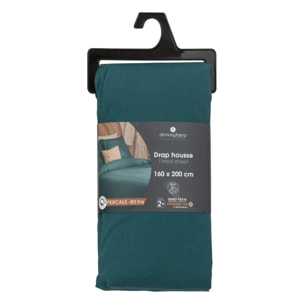 Drap-housse - percale - bleu - 160x200 cm