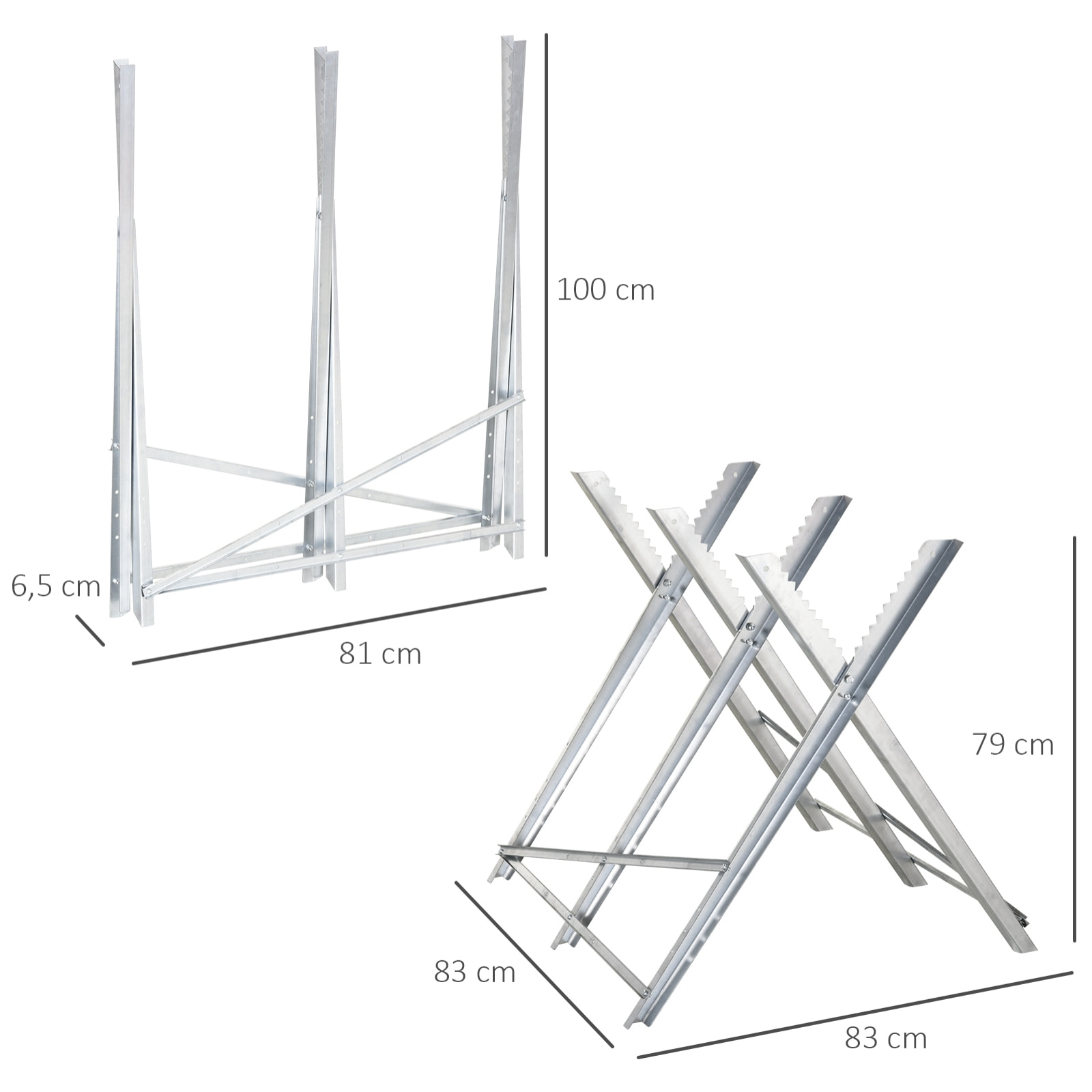 Caballete para Sierra Plegable Caballete Motosierra con Estructura Triangular de Metal Soporte para Leña Carga 100 kg 83x83x79 cm Plata