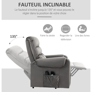 Fauteuil de massage fauteuil releveur électrique inclinaison réglable repose-pied ajustable velours anthracite