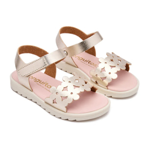 Sandalias de Niña Doradas Brillantes con Corte Floral