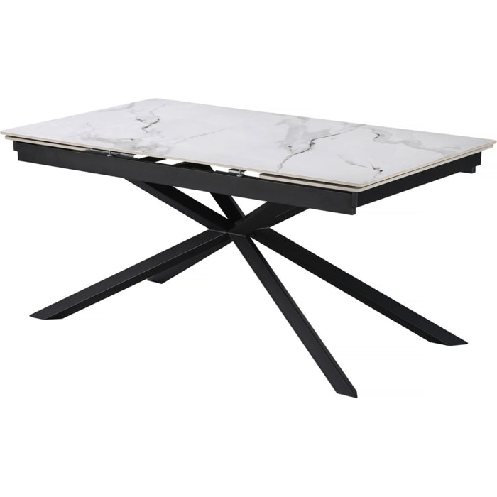 Tavolo da pranzo allungabile in ceramica per 6-10 persone "Celeste" - Bianco marmorizzato grigio