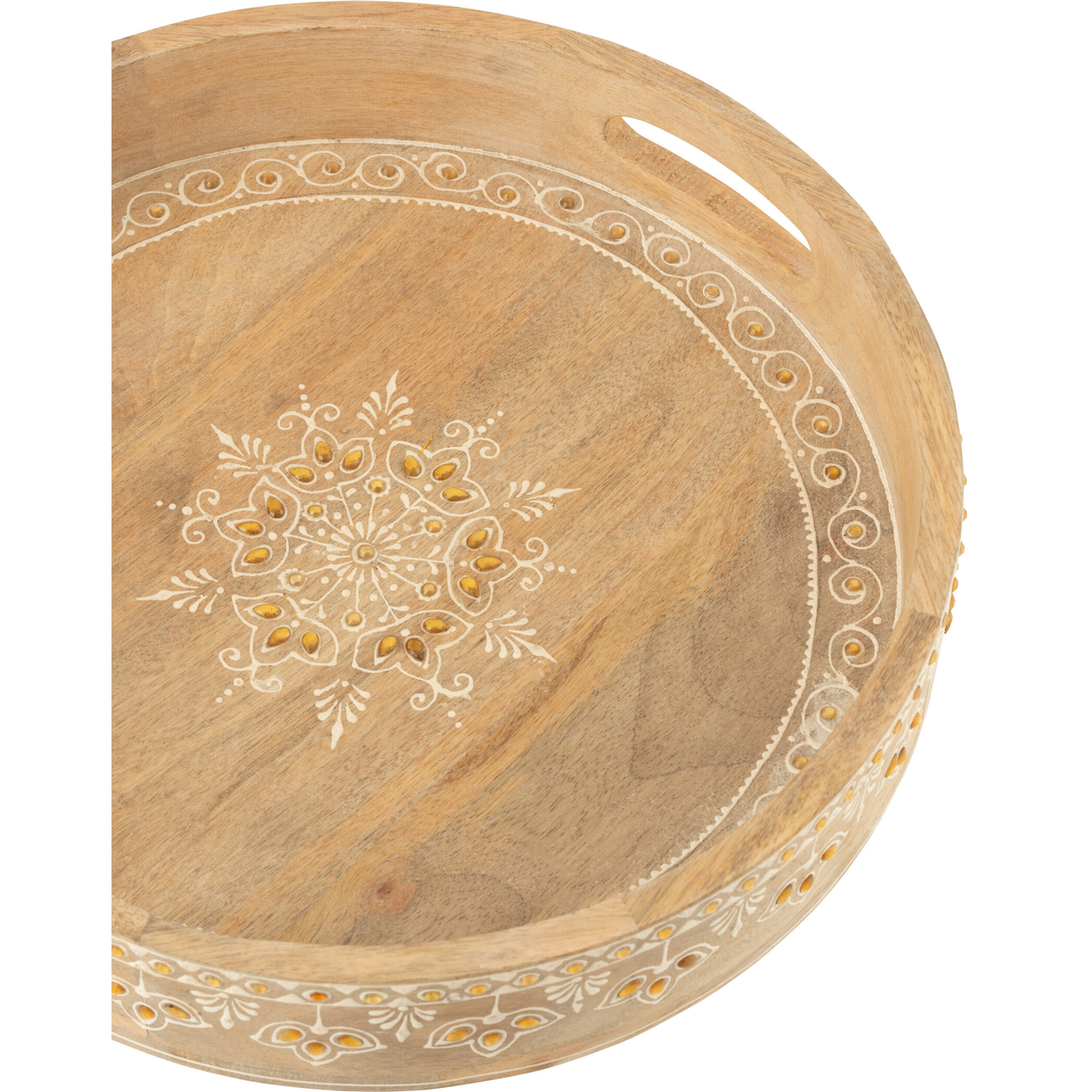 J-Line Set 2 Plateaux 2 Anses Perles Bois De Manguier Naturel/Blanc