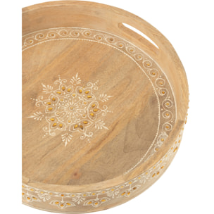 J-Line Set 2 Plateaux 2 Anses Perles Bois De Manguier Naturel/Blanc