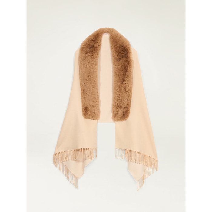 Oltre - Poncho with furry edge - Beige