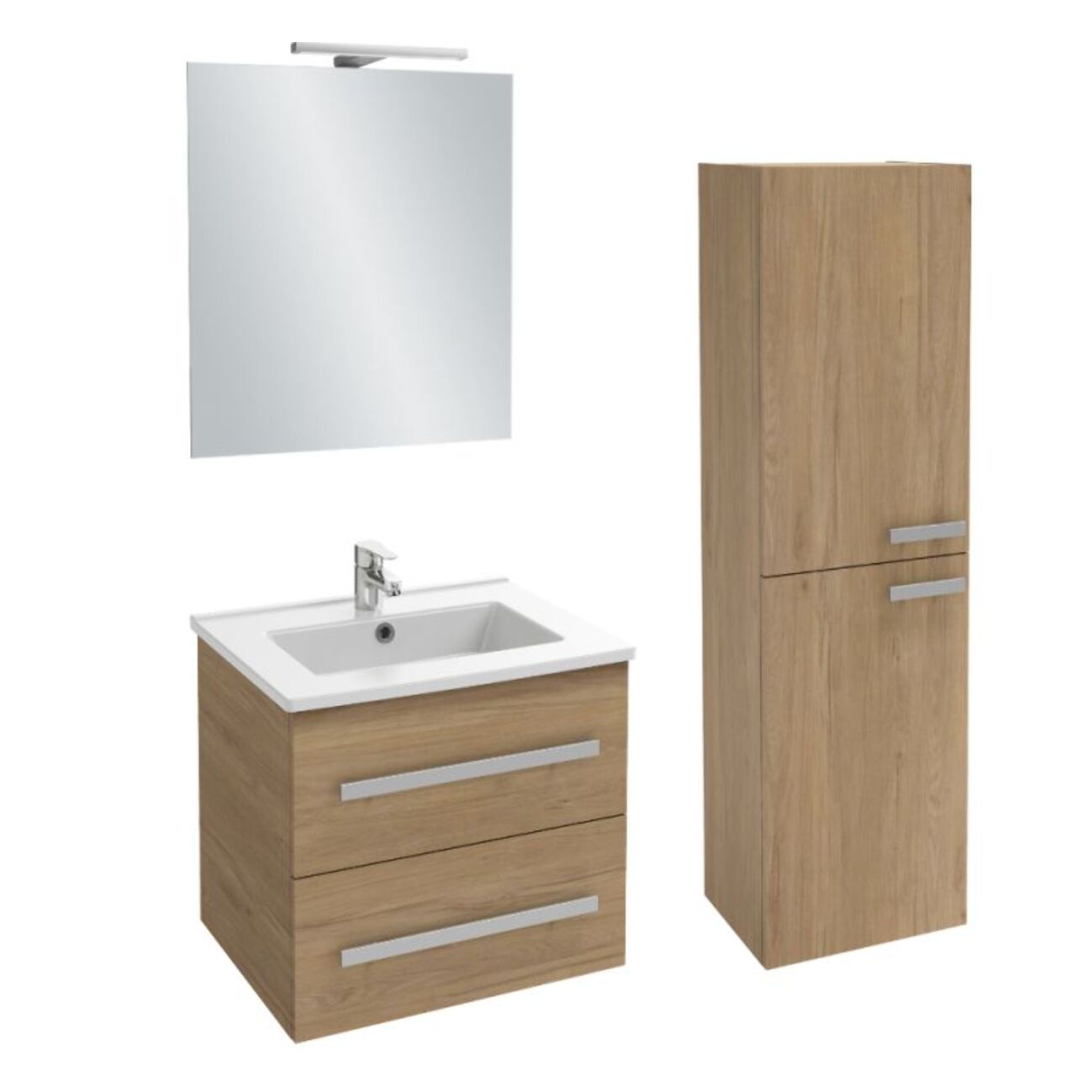 Meuble vasque Ola Up chêne + colonne + miroir et spots