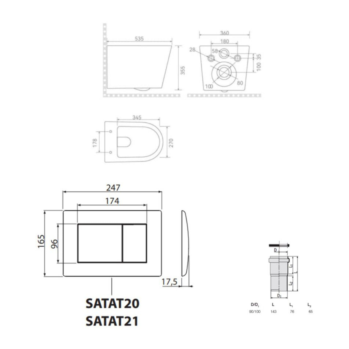 Pack WC bâti-support léger 112 cm ECO 2L Swiss Aqua Technologies + WC suspendu Ceramia + plaque blanc brillant (STECE14WT01-FR)