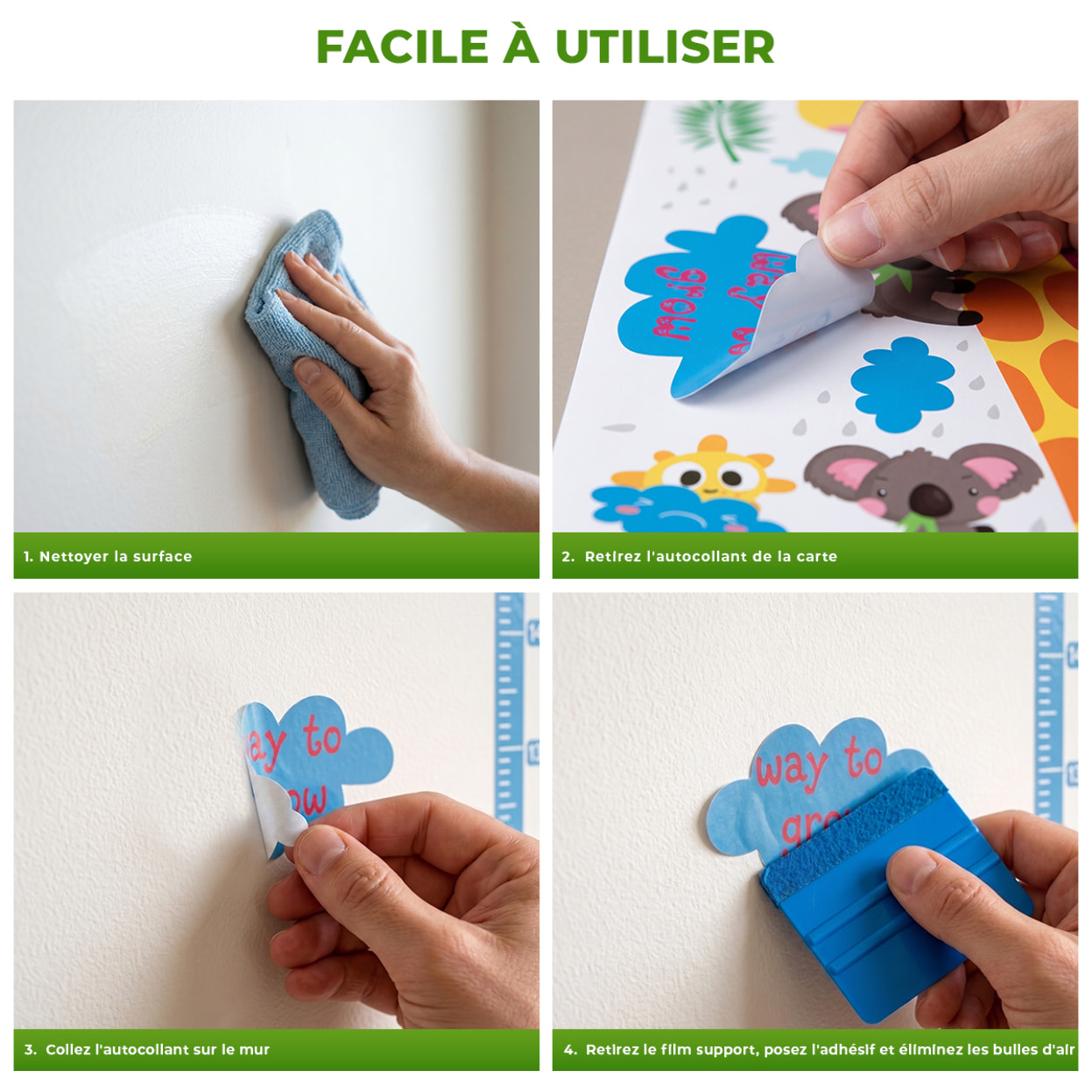 Stickers Muraux décoration adhésifs toise girafe et koalas