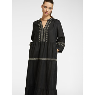 Elena Mirò - Vestido de lino bordado - Negro