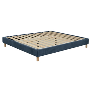Ensemble matelas Jade & sommier Cancun | Mémoire de forme et ressorts ensachés | Cadre à lattes | Velours côtelé | Bleu nuit