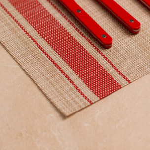 Lot de 6 sets de table tissé en PVC beige et rouge 45x30cm