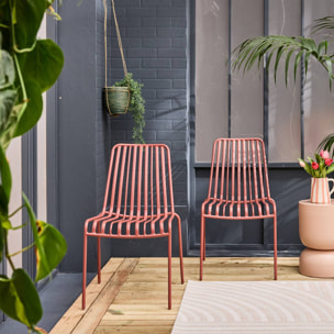 Lot de 2 chaises de jardin FLORIDA terracotta empilable en acier. L 59 x P 47.5 x H 78 cm