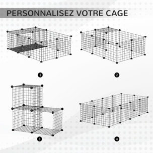 Cage parc enclos rongeurs modulable dim. L 105 x l 70 x H 35 cm résine PP fil métallique noir