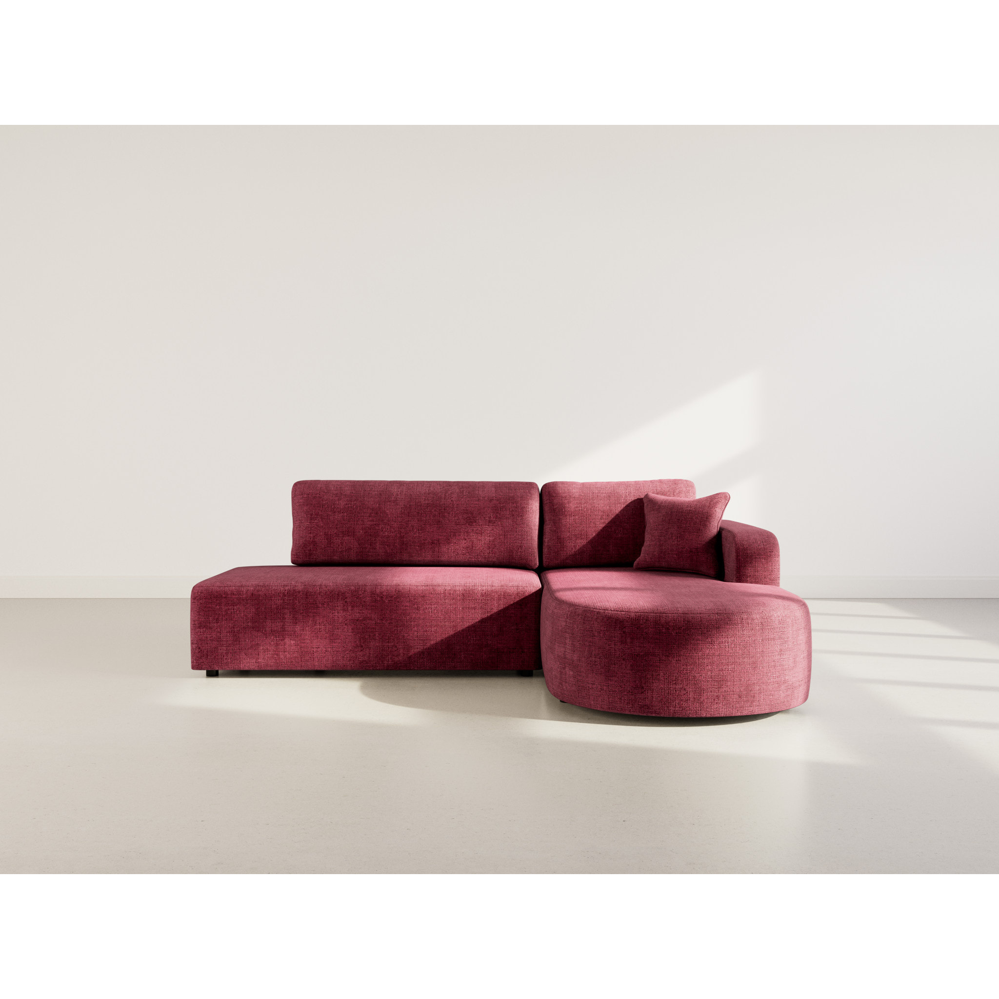 Miro - Canapé d'angle droit 4 places convertible avec coffre en velours texturé - Prune