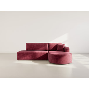 Miro - Canapé d'angle droit 4 places convertible avec coffre en velours texturé - Prune