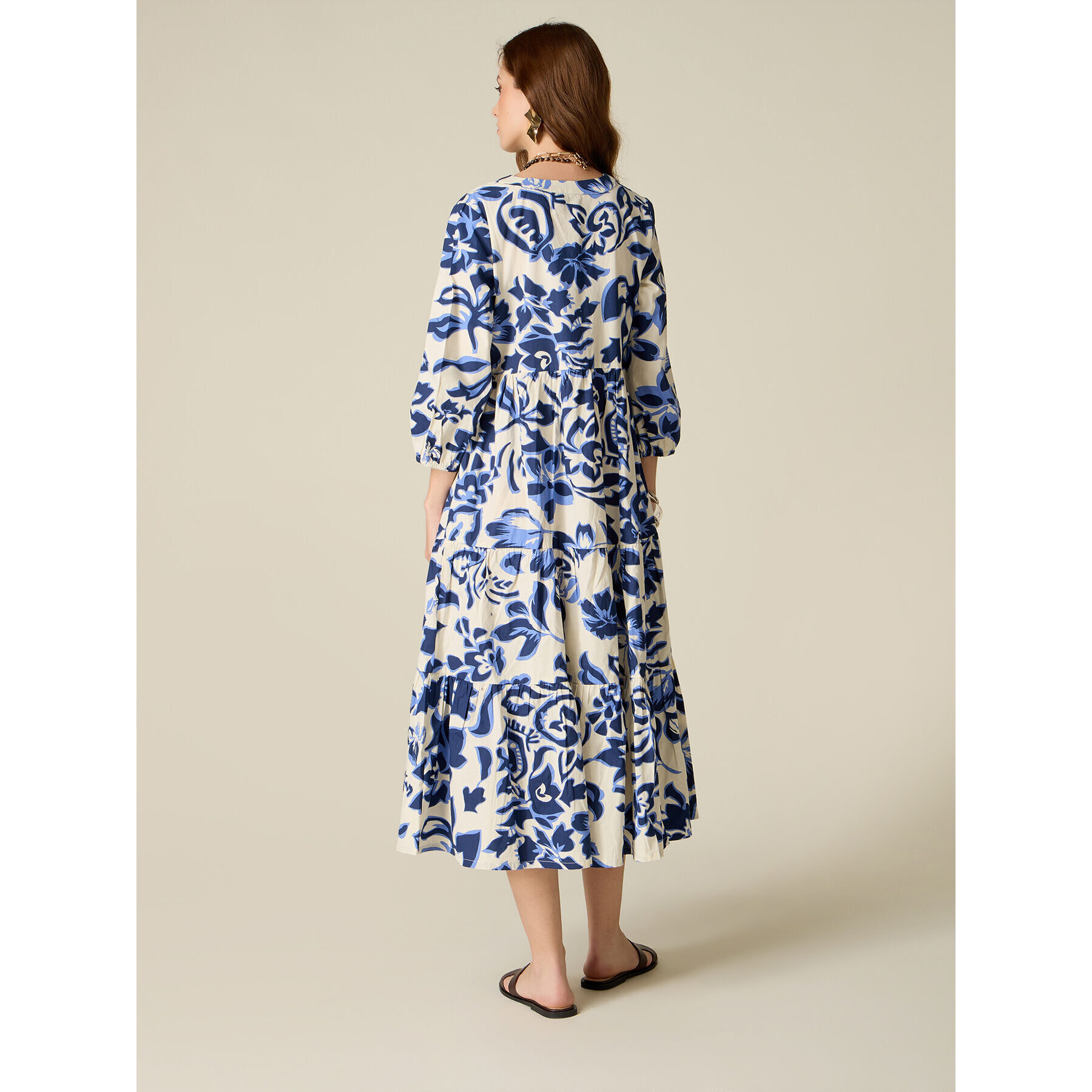 Oltre - Vestido largo de algodón estampado - Azul