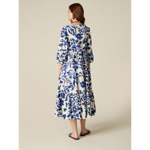 Oltre - Vestido largo de algodón estampado - Azul