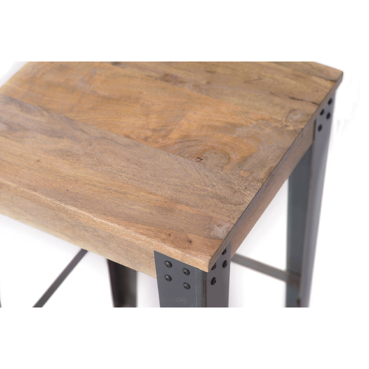 Tabouret de bar industriel métal et bois manguier massif H65 cm MADISON