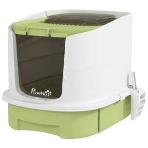 Maison de toilette pour chat - avec porte translucide, pelle, 2 sacs de désodorisation - 2 options entrée et sortie - vert