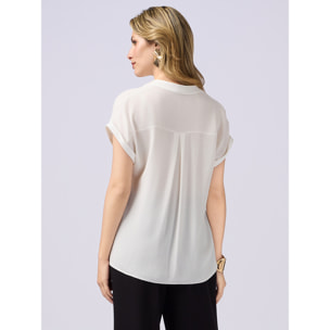 Oltre - Blusa de viscosa con perfiles de raso. - Blanco