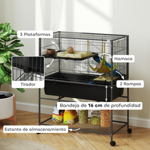 Jaula para Hurones de 3 Niveles Jaula para Conejos con Ruedas Rampas Hamaca y Bandeja Extraíble Recinto para Roedores Chinchillas 88x48x102 cm Gris Oscuro