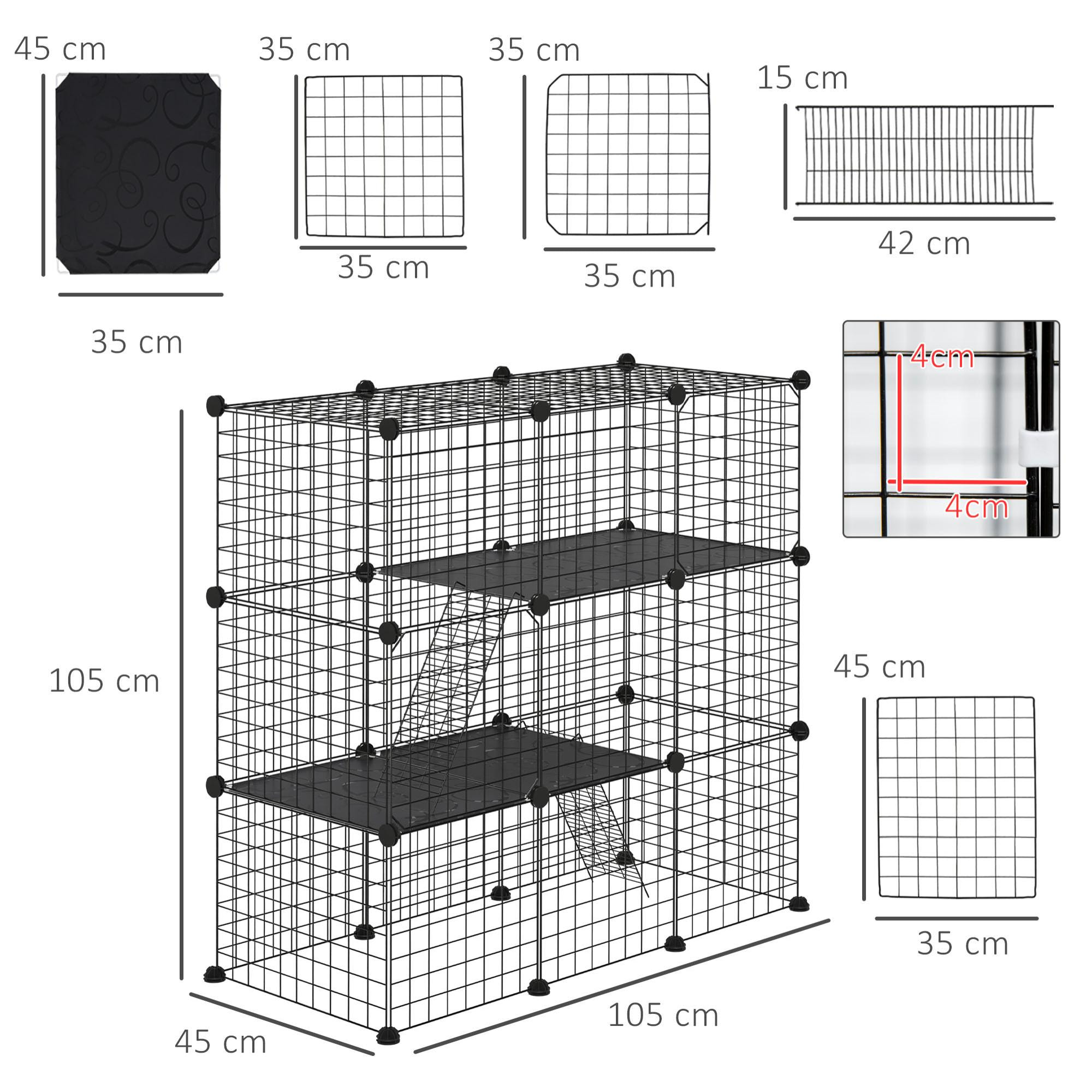 Jaula para Animales Pequeños de 31 Paneles Parque para Mascotas en Bricolaje con Rampa Corralito para Cobayas Conejos Chinchillas 105x45x105 cm Negro